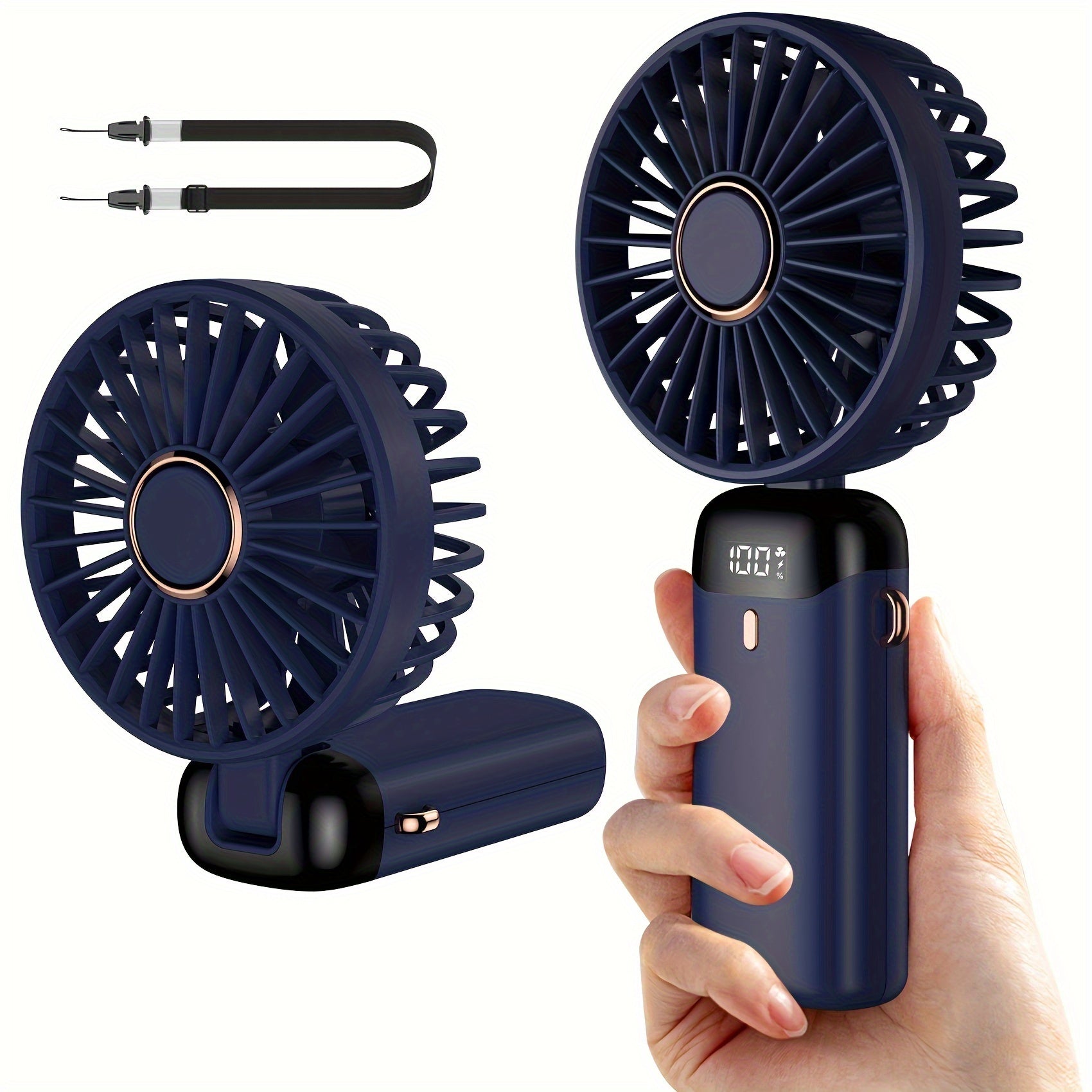 Mini Portable Fan, Handheld Fan Personal Mini Fan USB Rechargeable With 5 Speeds, 90° Foldable