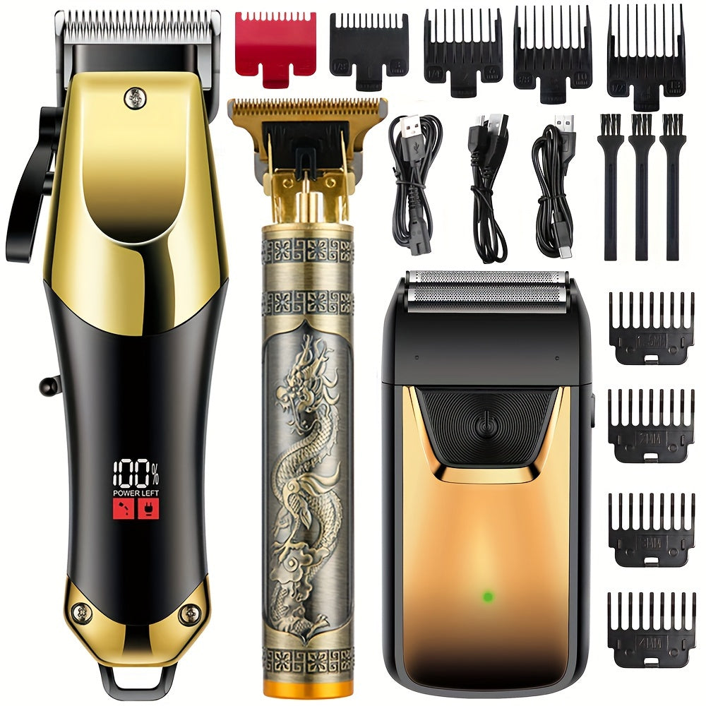 3-Piece Mens Elite Grooming Kit - High-Performance Hair Clippers, Cordless Beard Trimmer