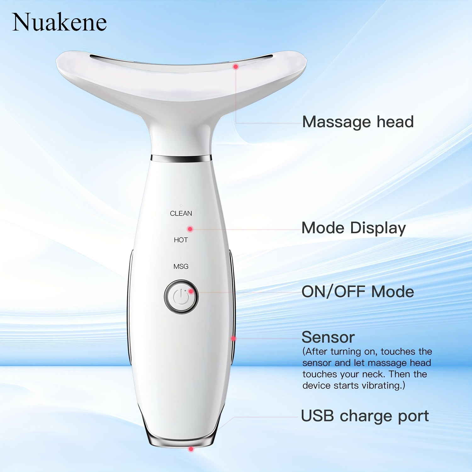 Rechargeable Facial And Neck Massager With Tri-Color LED And Heating Mode, Neck And Facial Skin Massage Care Tool