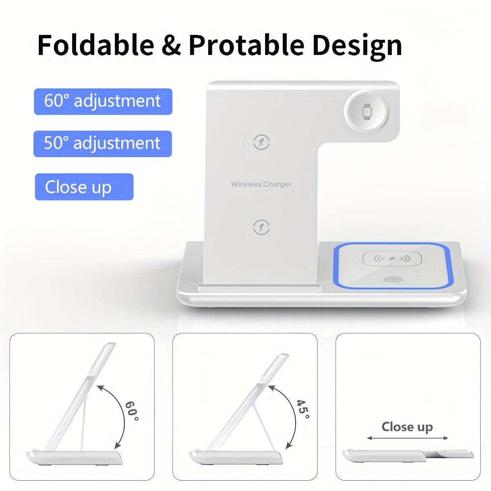 Wireless Charging Station 3-in-1 Standard 15W Fast Mag-Safe Charger Stand with QC3.0 Adapter