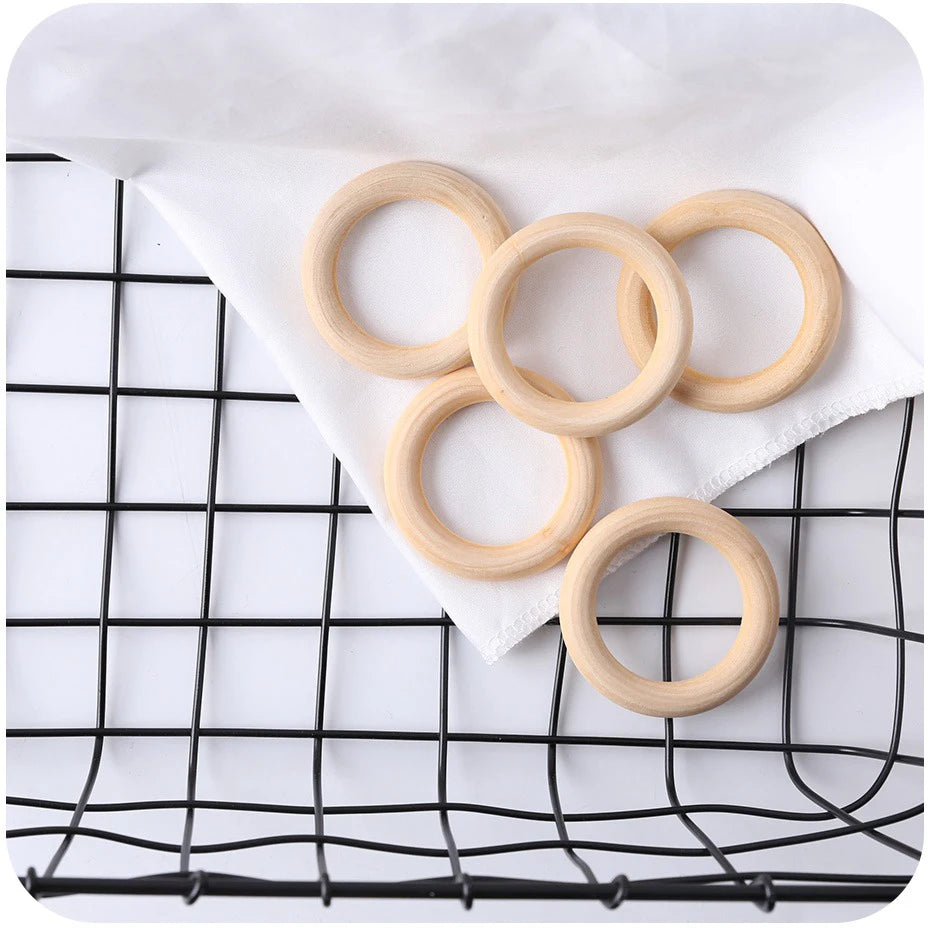 5Pc 70MM Natural Baby Wooden Teething Rings Teether Wooden Baby Teethers Baby Accessories For Kids DIY Crafts Children Goods Toy