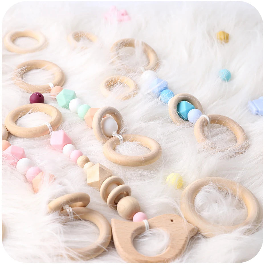 5Pc 70MM Natural Baby Wooden Teething Rings Teether Wooden Baby Teethers Baby Accessories For Kids DIY Crafts Children Goods Toy