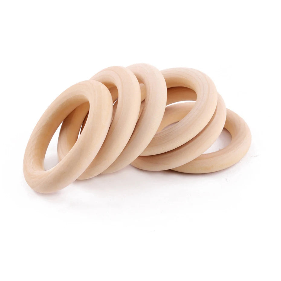 5Pc 70MM Natural Baby Wooden Teething Rings Teether Wooden Baby Teethers Baby Accessories For Kids DIY Crafts Children Goods Toy