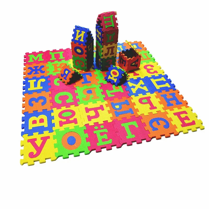 Russian Alphabet Mat Kids Play Cartoon EVA Learning Puzzle Toy Foam Interlocking Patchwork Floor Carpets 36 Pcs 14*14cm Big Size