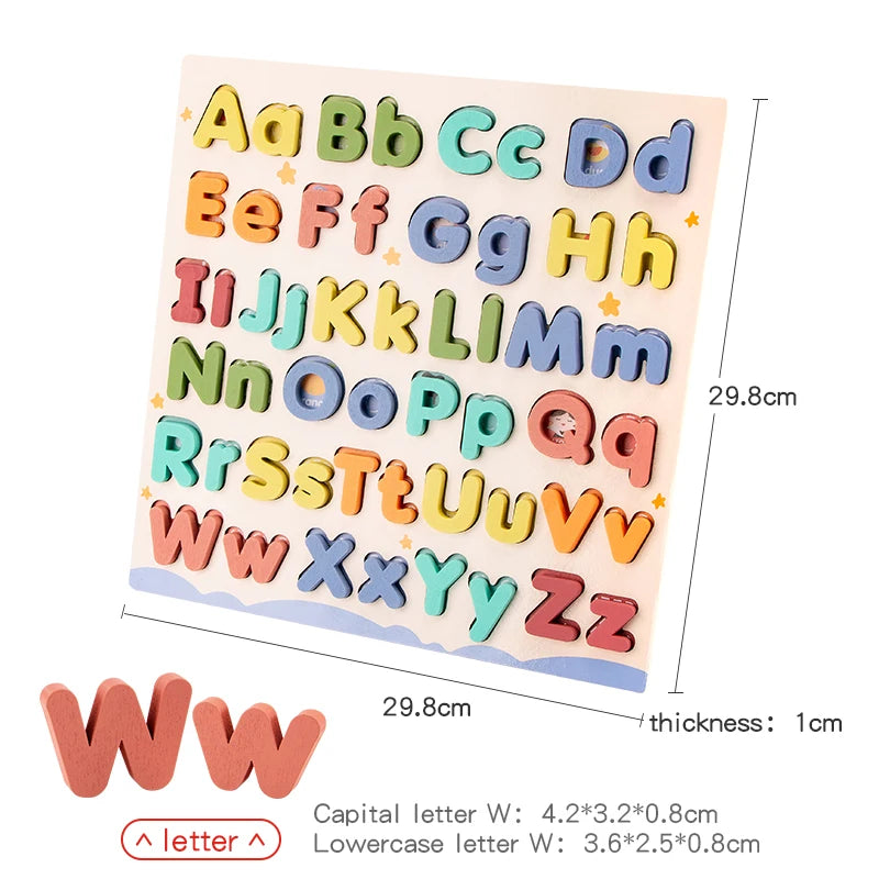 Wooden Educational Abc Puzzle Upper Case and Lower Case Letters for Birthday Gifts Boys Girls Family Game Children Preschoolers