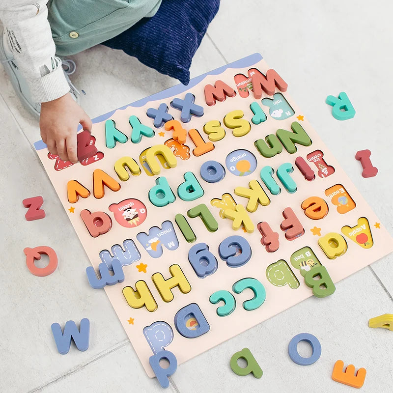 Wooden Educational Abc Puzzle Upper Case and Lower Case Letters for Birthday Gifts Boys Girls Family Game Children Preschoolers