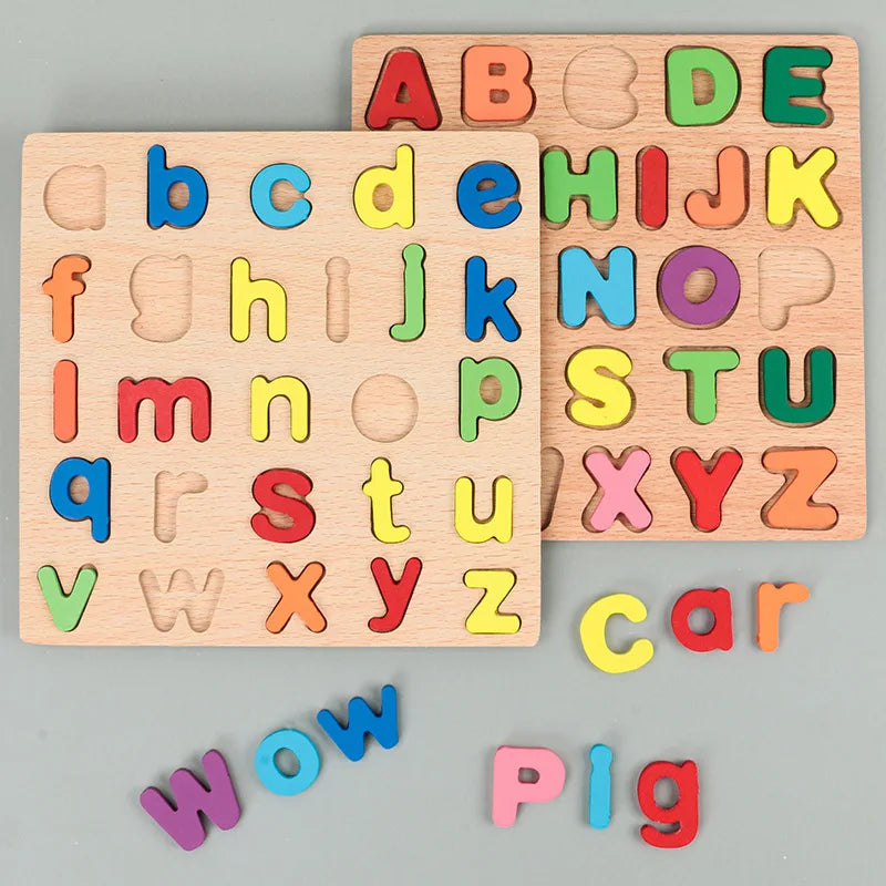 Kids Alphabetic Arithmetic Number Geometric Shapes Wooden Puzzle Montessori Preschool Learning Educational Game Toy for Children