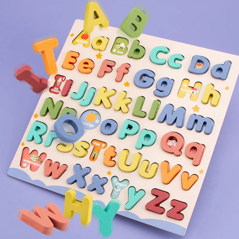 Wooden Educational Abc Puzzle Upper Case and Lower Case Letters for Birthday Gifts Boys Girls Family Game Children Preschoolers