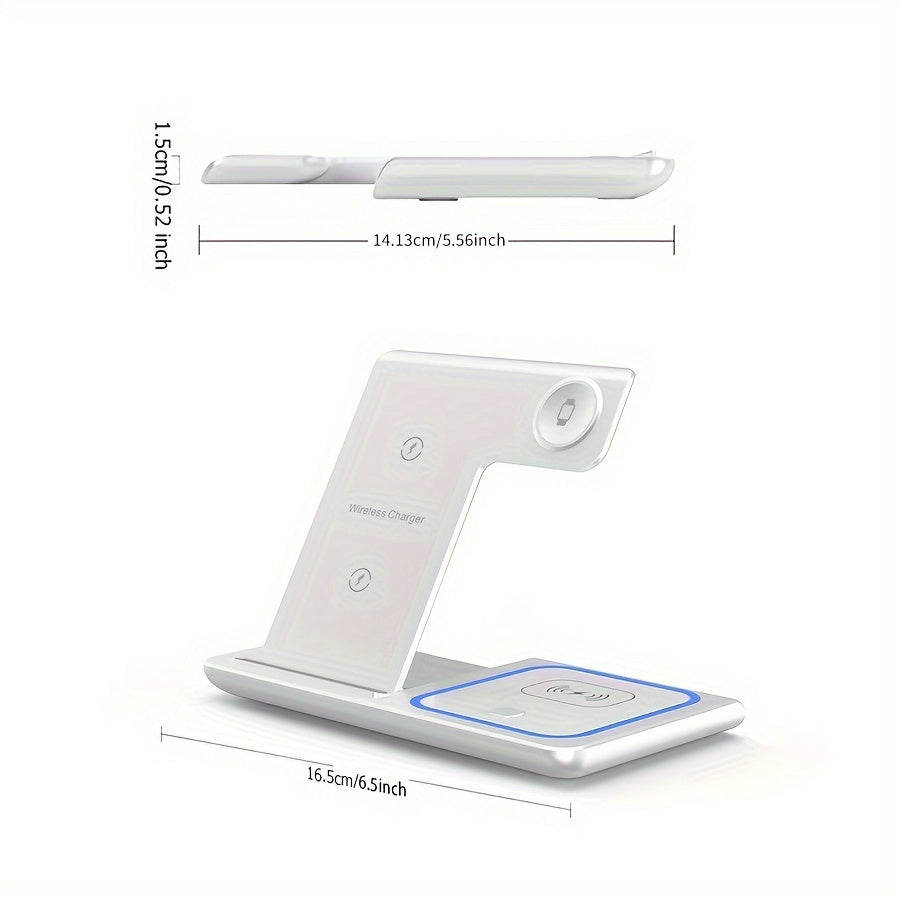 Wireless Charging Station 3-in-1 Standard 15W Fast Mag-Safe Charger Stand with QC3.0 Adapter