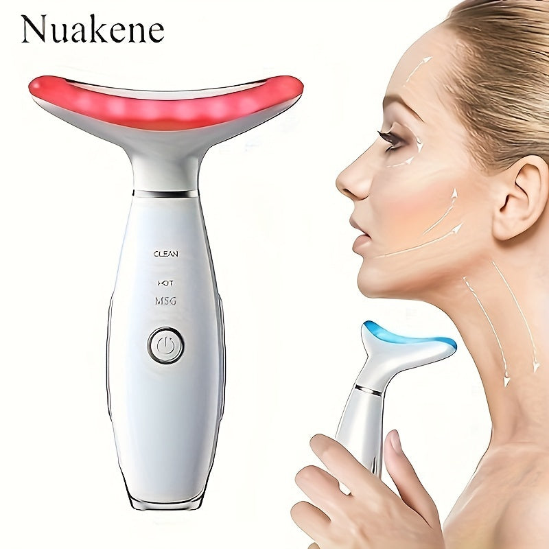 Rechargeable Facial And Neck Massager With Tri-Color LED And Heating Mode, Neck And Facial Skin Massage Care Tool