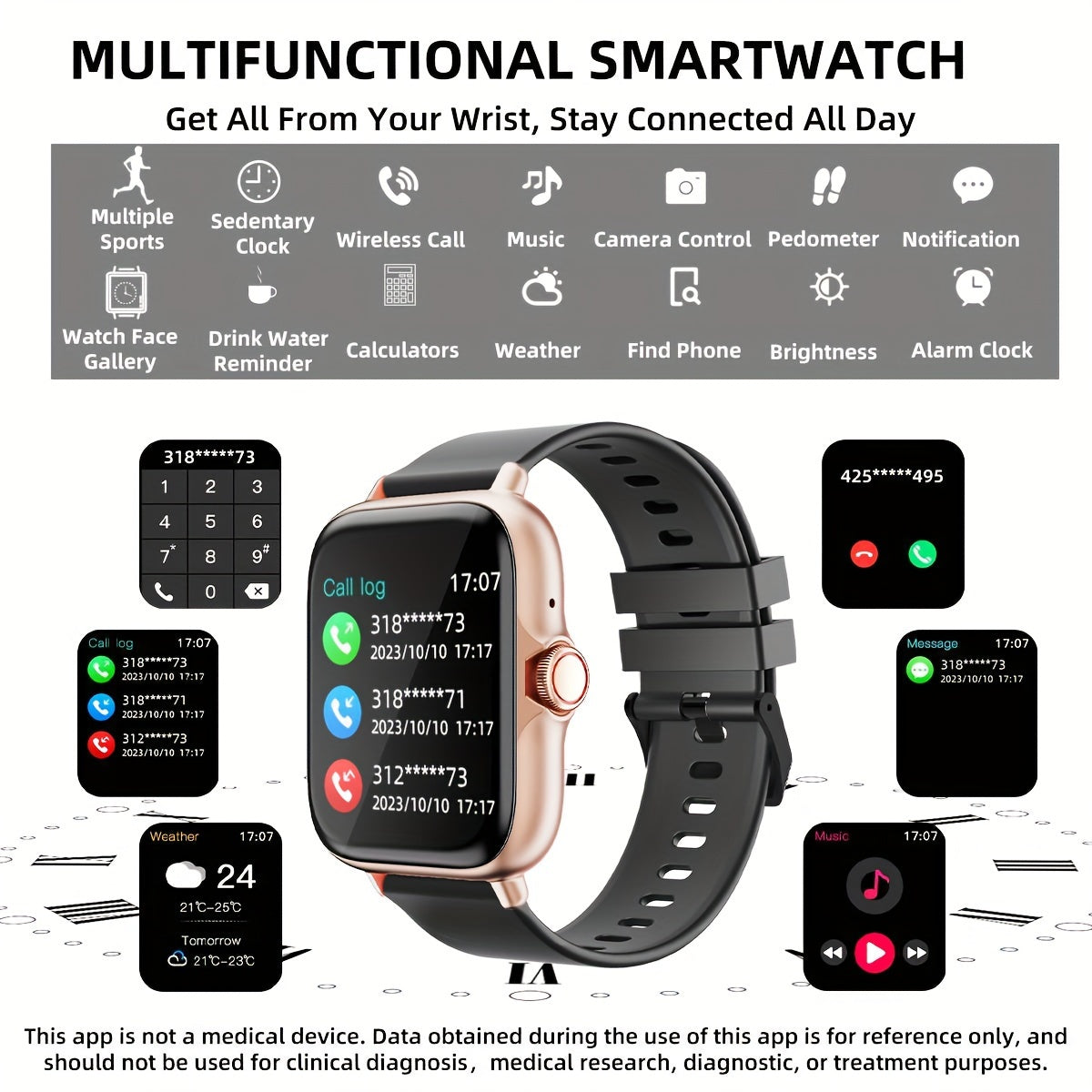 SmartFit Pro Watch - 1.83'' Full Touch Screen, Wireless Calling & Messaging, Pedometer, Heart Rate Monitor, Android-Compatible